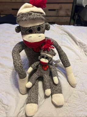 Sock Monkey Plush’s with Red Pom Pom